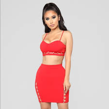 Shein one shoulder tee and plaid skirt set. Fashion Nova Skirts Red 2 Piece Set Poshmark