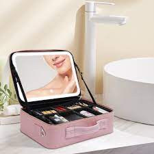 train makeup case box pink with 3 level