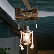 Olde Brass Pendant Lights Nautical Metal Single Light Lantern Lighting Fixture With Rope For Bar Beautifulhalo Com
