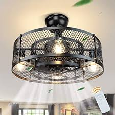 Shop our selection of indoor ceiling fans, available in a variety of styles and sizes to complement your décor. Dllt 20in Caged Ceiling Fan With Light 3 Speeds Adjustable Ceiling Fan Lights With Remote Industrial Ceiling Fans For Living Room Bedroom Kitchen 4xe26 Bulb Base Black No Bulb Amazon Com