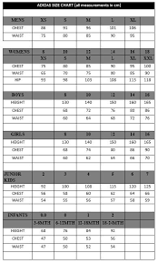 New Adidas Size Charts Mechanics Corner Size Chart
