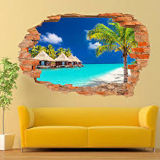 maldives tropical beach huts wall