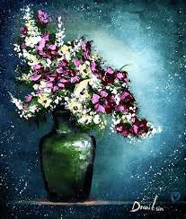 Abstract Flowers In Green Vase
