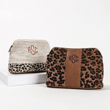 monogrammed leopard makeup bag