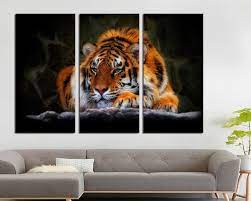 3 Panel Canvas Split Portrait Of Tiger
