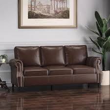 3 Seat Dark Brown Faux Leather Sofa