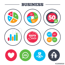 Business Pie Chart Growth Graph Valentine Day Love Icons