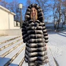 Mid Long Women Chinchilla Winter Real