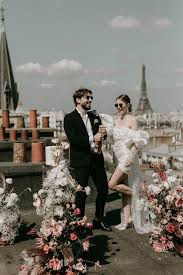 modern romantic paris rooftop elopement