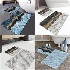 set of 2 marble pattern bath mat non