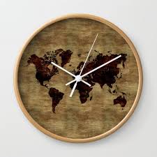 Wood Burn World Map Wall Clock By