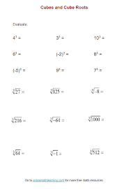 cubes and cube root worksheet