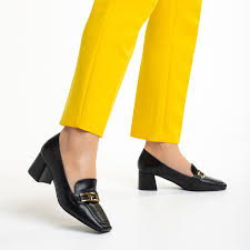 Pantofi dama negri din piele ecologica cu toc Renaye - Kalapod