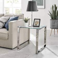Clear Glass And Chrome Metal Side End Table