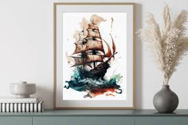 Pirate Ship Watercolor Digital Art