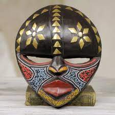 West African Colorful Wood Wall Mask