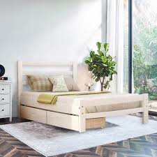 White Wooden Bed Frame With Storage