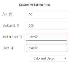 cost and markup to selling calculator