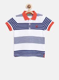 United Colors Of Benetton Boys White Blue Striped Polo Collar T Shirt