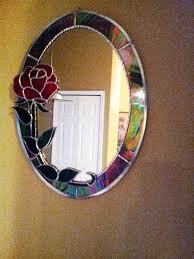 stained glass mirror with rose wall