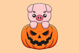 Cute Pumpkin Pig Cartoon