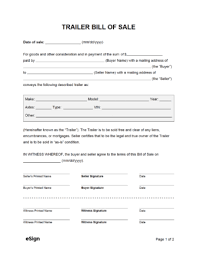 free trailer bill of form pdf word