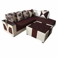 Velvet 5 Seater L Shape Wooden Sofa Set