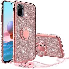 INGE Xiaomi Redmi Note 10/10S Case, Xiaomi Redmi Note 10 Mobile Phone Case  for Women Girls, Bling Bling Glitter Diamond Mobile Phone Protective Case,  with Ring Holder Stand and Lanyard Diamond Shiny