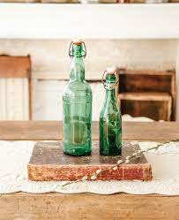 2 Vintage French Green Bottles Bistro