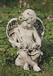 Angel Cherub With Kitten Garden Statue