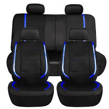 Fh Group Galaxy13 Metallic Striped Deluxe Leatherette 47 In X 1 In X 23 In Full Set Seat Covers Blue