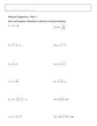 Solving Radical Equations Worksheet Doc