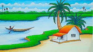 indian village scenery drawing how to