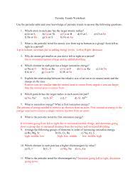 periodic trends worksheet 1 answers