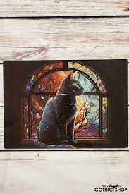 Black Cat Stained Glass Window Gothic