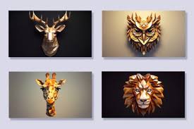 Low Poly Style Animal Head Set