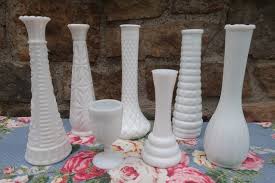 Seven Assorted Milk Glass Vases Instant