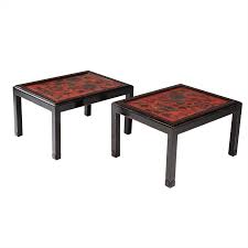 pair of chinese red lacquer end tables