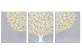 Gray Yellow Wall Art Tree Triptych 3