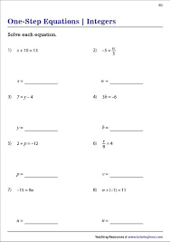 One Step Equations Involving Integers