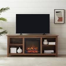 Welwick Designs 58 In Rustic Oak Wood Mission Electric Fireplace Tv Stand Fits Tvs Up To 65 In With Adjustable Shelves