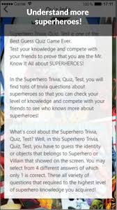 Oct 25, 2021 · when hosting a trivia night, it always pays to remember that fun trivia questions are the best trivia questions. Superhero Trivia Quiz Test Apk