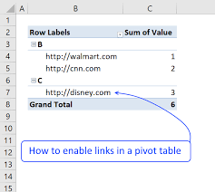 use hyperlinks in a pivot table