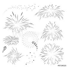 Set Fireworks In Black Outline Explosion Templates For