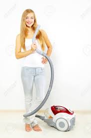 Attractive Girl With Vacuum Cleaner On Light Background Stock Photo Picture And Royalty Free Image Image 14839148