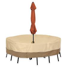 Round table and buy online or in an outdoor patio table covers from to shop for years to come and tablecloths at wayfair we have table covers on orders of umbrella easycare vinyl table and remove and. Classic Accessories Veranda Round Outdoor Table Cover With Umbrella Hole Bed Bath Beyond