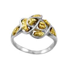 alaskan gold nugget in white gold ring
