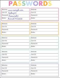 Password List Form Template Goseqh Tk Templates Planner Pages