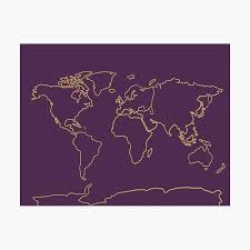 Unsere karten sind sortiert nach kontinenten und ländern. Weltkarte Umriss Pflaume Und Gold Poster Von Doodleandcharm Redbubble