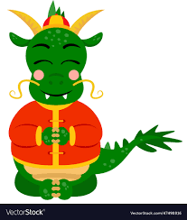 cute chinese zodiac green dragon happy